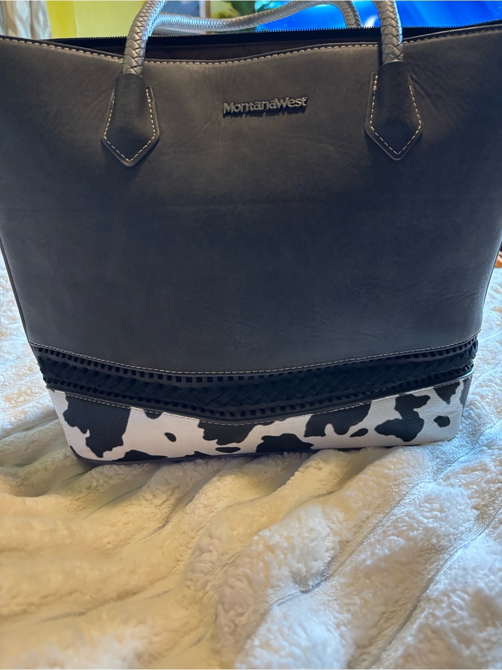 Montana West Black & White Cowhide Accent Tote